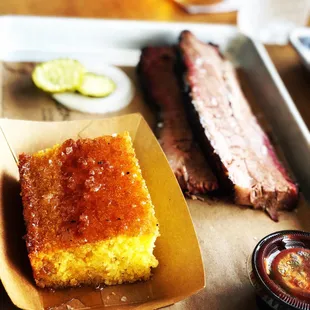 Corn bread and brisket Slab