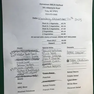 MONDAY MENU
 AT 2:30