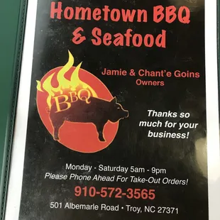 MENU COVER
 WITH HOURS