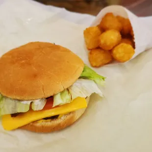 Bacon Cheeseburger and tots