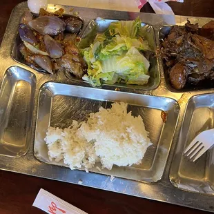 a tray of food on a table
