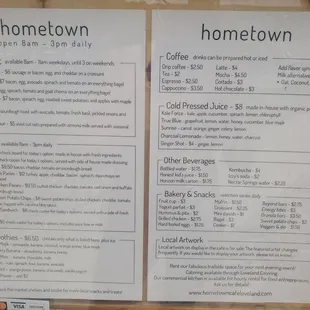 Menu hanging in front of the cafe