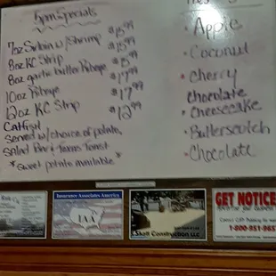 a menu on a white board