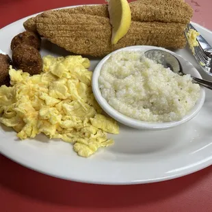 Eggs, catfish and grits