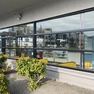 the reflection of the city in the windows