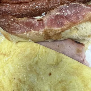 Croissant with ham and cheese and hotlink