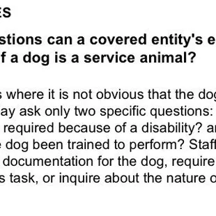 general rules what questions can a covered entry employees to determine if a dog is service animal