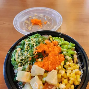 Create your own 3 protein scoops &amp; 6 toppings $19 after tax (due to unagi extra $1.50)