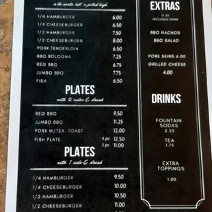 the menu for the restaurant