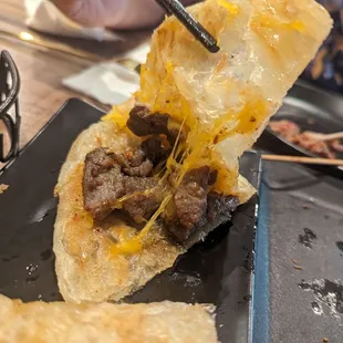 Cheese and beef pancake is comforting