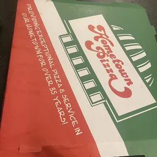 a pizza box on a table