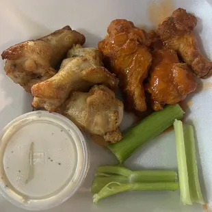 Wings (needed to be cooked longer) and ranch (gross)