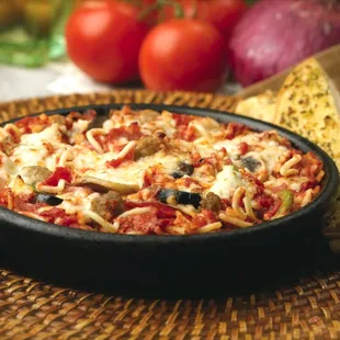 Baked Spaghetti Dinner. Served with fresh, hot garlic bread.
