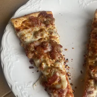 two slices of pizza on a plate