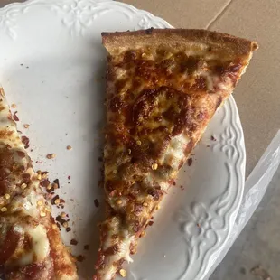 two slices of pizza on a plate