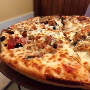 a closeup of a pizza