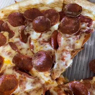 a slice of pepperoni pizza