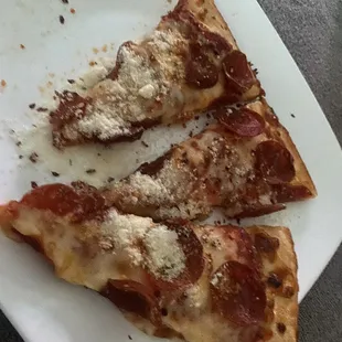 two slices of pizza on a plate