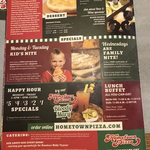the menu of the restaurant