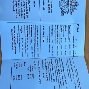 new menu, updated pricing