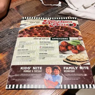 a menu for kids&apos;s nite