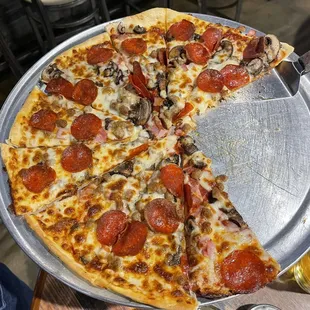 Yum! Hometown special modified - no veggies more mushrooms peps on top!