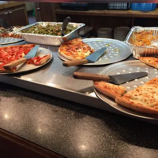 Pizzas offered on the lunch buffet
