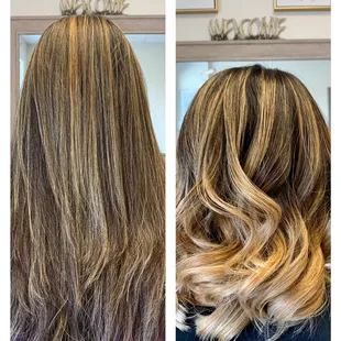Before and after ombré balayage