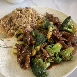 Broccoli beef.  Really salty, beef is slimy.  Not up to chiams standards.