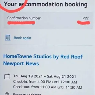 Confirmation my 2 day stay was canceled.