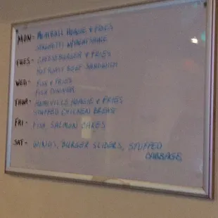 Daily specials for the week