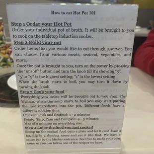 Instructions for what to do and how.