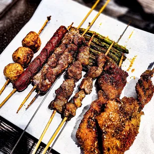 Fish ball, sausage, lamb, beef, green bean, fried chicken cutlet