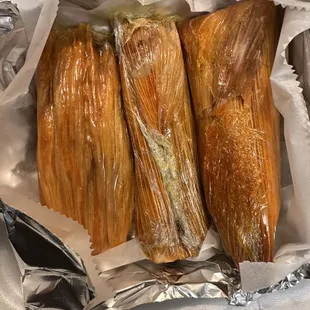 Pork tamales with red sauce