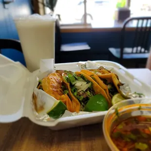 Birria tacos, plus check out that horchata