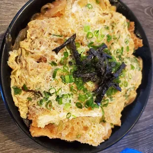 Katsu bowl. Great flavor, found myself thirsty following this meal so prbly a bit on the salty side. Better than the curry katsu plate.