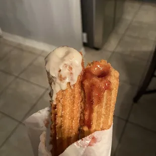 Filled Churro with cream cheese and strawberry jelly