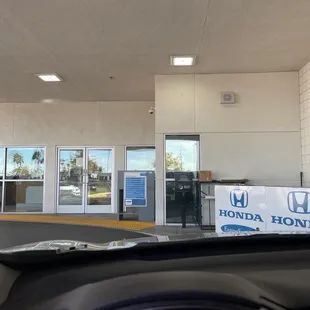 Front of service entrance with no one working or perhaps no one greeting customers upon arrival.