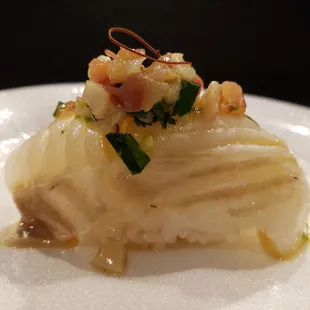 Halibut with octopus topping