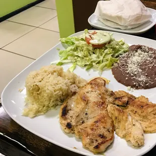 chicken, rice, and beans