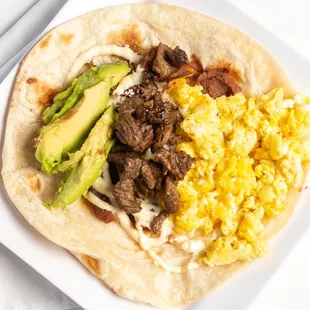 Steak, Avocado &amp; Egg 
Baleada