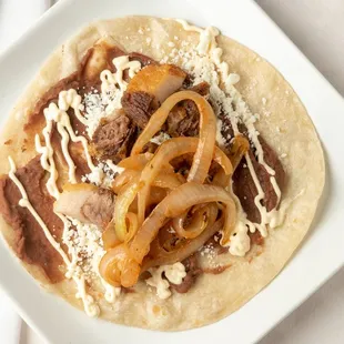 Chicharron and Grilled Onions Baleada