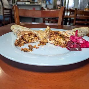 baleada w/egg, sausage, beans, cheese $6