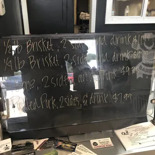 a menu on a blackboard
