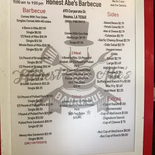 the menu for the restaurant