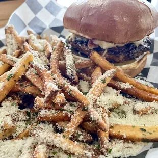 a burger and french fries
