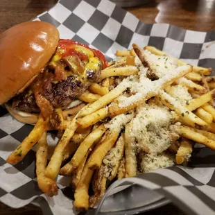 Greatest burger ever with truffle fries