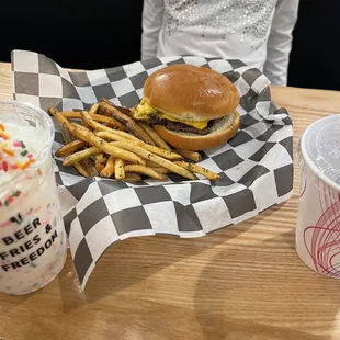 Kids burger and fries.