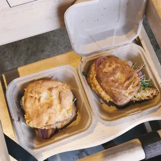 Oven Fried Chicken on a Butterhole Biscuit Sandwich