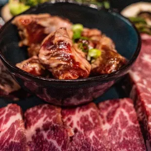 beef guide. Lots of meat for 2 people. Mostly unseasoned meats (except Galbi) which I prefer.